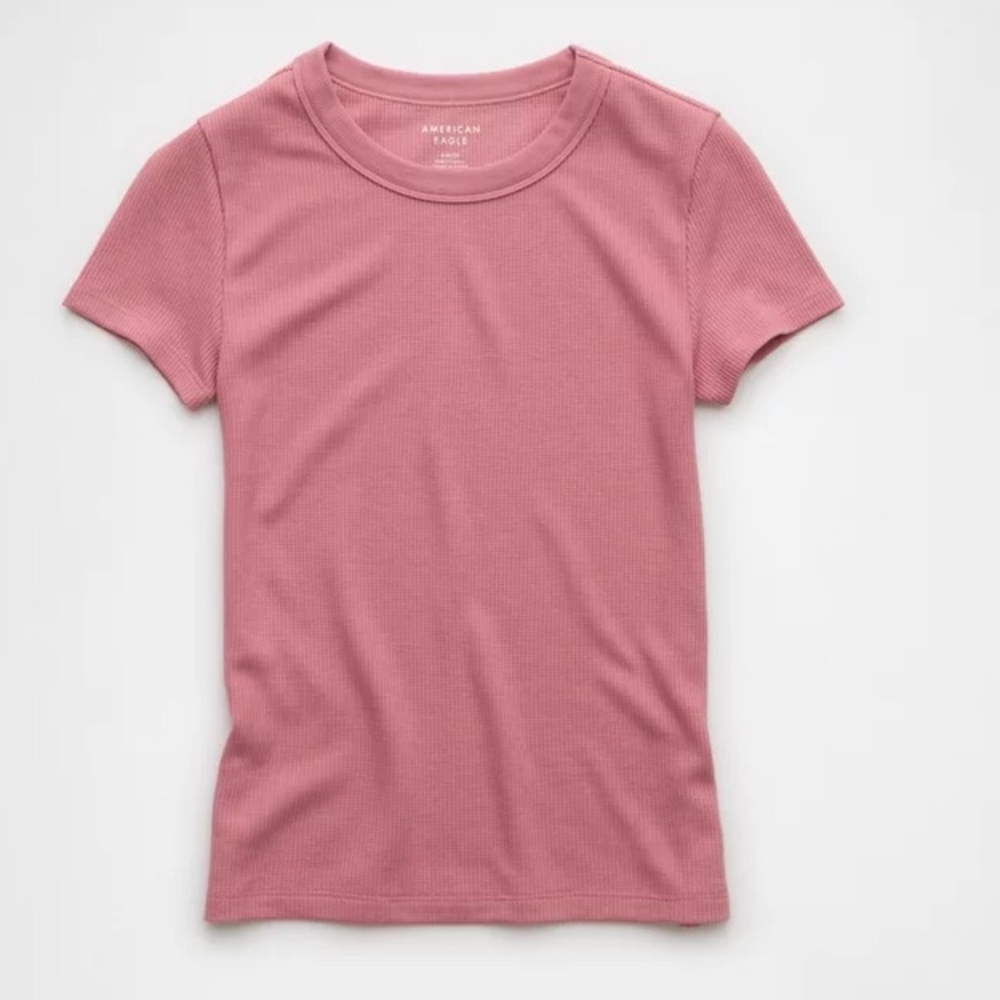 American Eagle Waffle Tee in Peach/Coral color